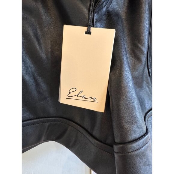 ELAN-FLORA BLACK VEGAN LEATHER Elastic Waist SHORT Womens Size Large - Picture 7 of 10